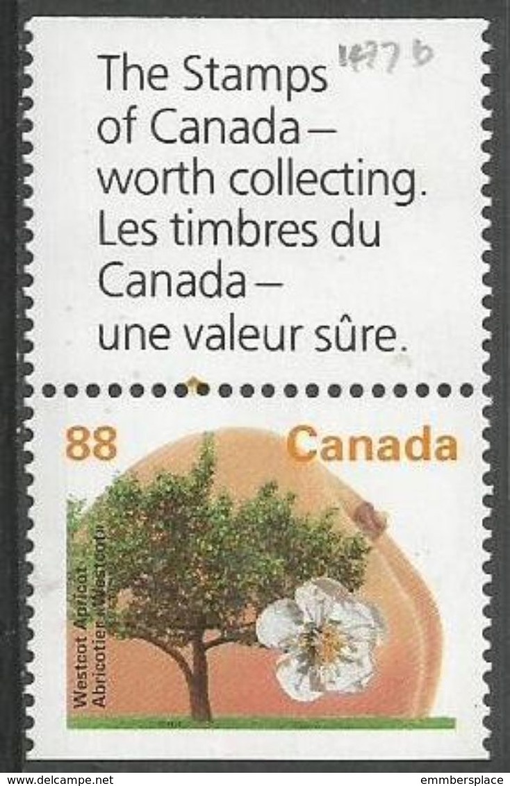 Canada  - 1994 Westcott Apricot Tree 88c Booklet Marginal  MNH **   Sc 1373b - Neufs