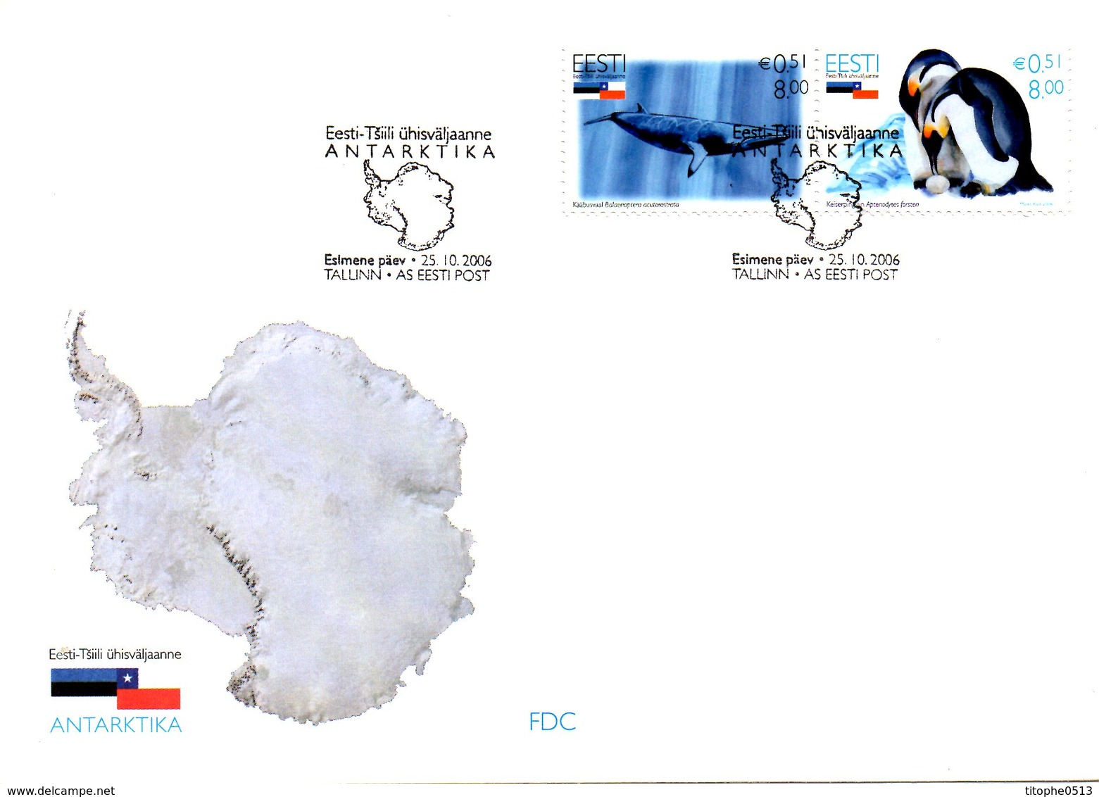 ESTONIE. N°531-2 De 2006 Sur Enveloppe 1er Jour. Faune De L'Antarctique/Baleine/Manchot/Emission Commune. - Antarctische Fauna
