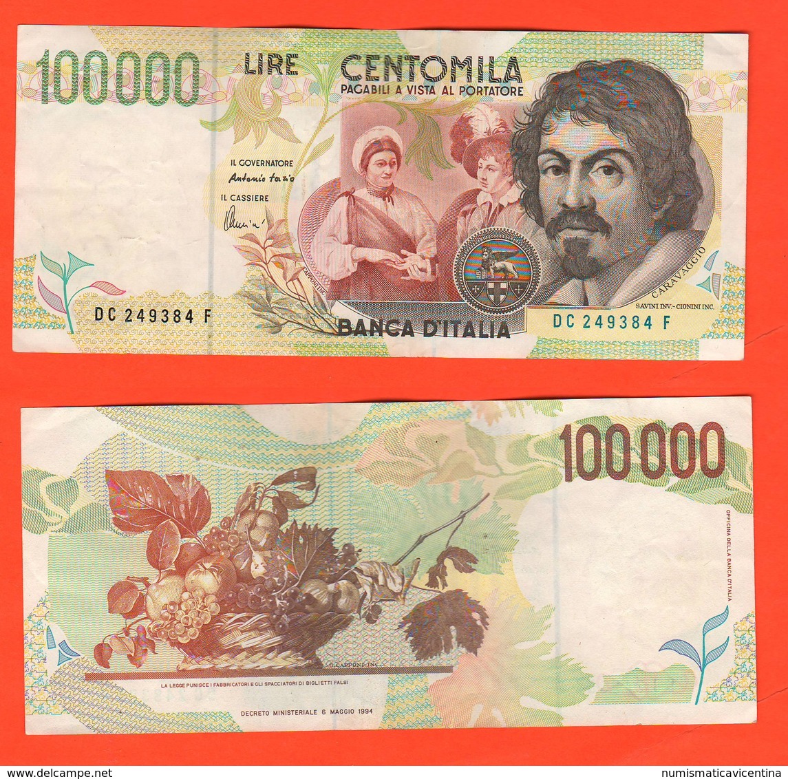 100000 100.000 Lire 1995 Caravaggio II° Tipo Repubblica Italiana Fazio Amici - 100000 Lire