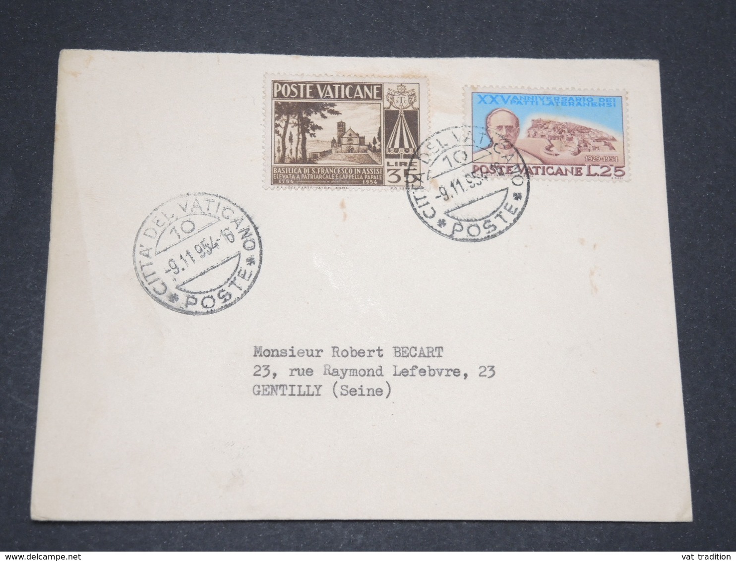 VATICAN - Enveloppe Pour La France En 1954 - L 13427 - Briefe U. Dokumente