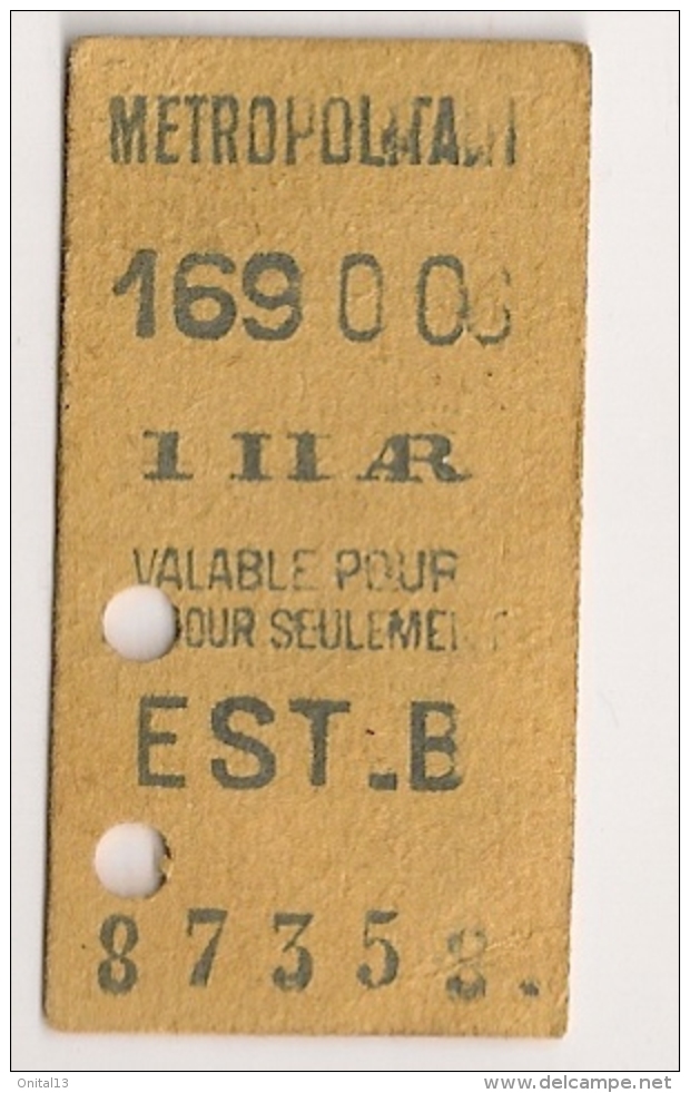 ANCIEN TICKET DE METRO EST - B    I II AR     VALABLE CE JOUR SEULEMENT CPA1450 - Europe