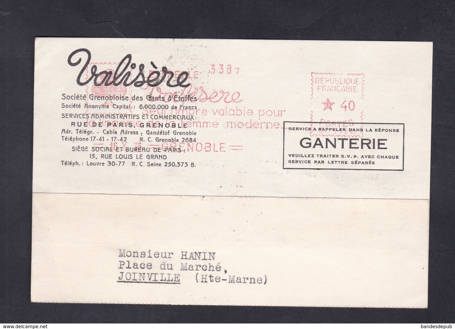 EMA Valisere Le Trefle Grenoble 16 X 36 Carte Lettre Vers Joinville Haute Marne - EMA (Empreintes Machines à Affranchir)