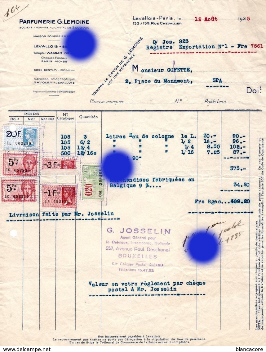 LEVALLOIS PARIS 1935 PARFUMERIE G. LEMOINE - Lussemburgo