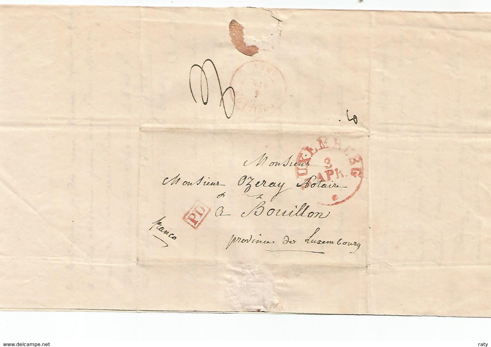 Lettre De LUXEMBOURG  Du 4 Avril 1841 Pour Bouillon , Province De Lux.  En P.D Rouge. - ...-1852 Prephilately