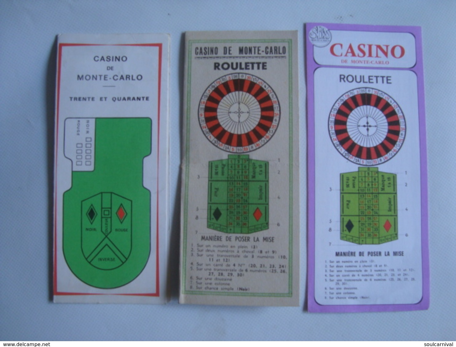 CASINO DE MONTE-CARLO: ROULETTE. TRENTE ET QUARANTE - MONACO, 60s. 3 BI-FOLDS. - Other & Unclassified