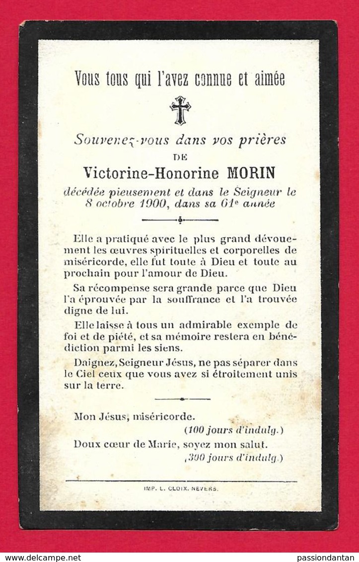 Faire Part De Décès - Secteur Coullons - Madame Victorine Honorine Morin Décédée En Octobre 1900 - Obituary Notices