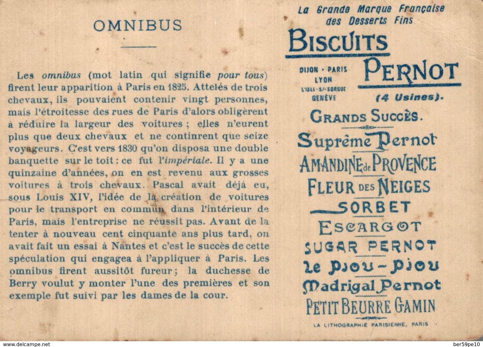 CHROMO BISCUITS PERNOT OMNIBUS A CHEVAUX - Pernot