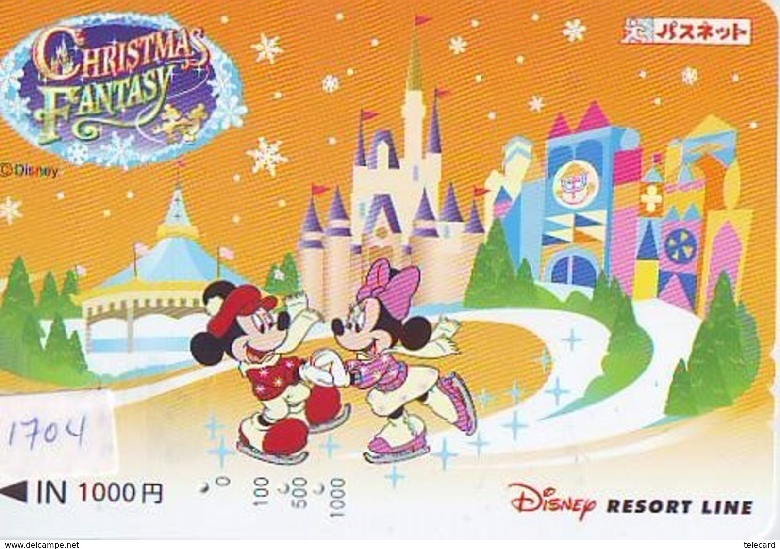 Carte Prépayée Japon  (1704)  DISNEY * RESORT LINE * CHRISTMAS FANTASY * SKATING  * JAPAN PREPAID CARD * - Disney