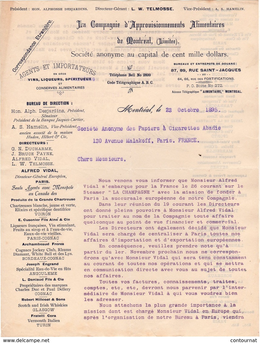 MONTREAL Canada COURRIER 1895 Compagnie D' Approvisionnements Alimentaires   * Z74 - Canada