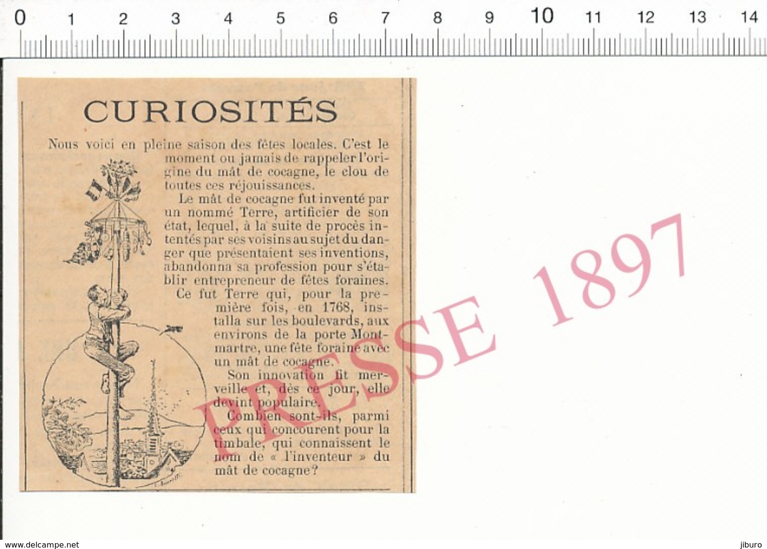 Presse 1897 Invention Du Mât De Cocagne Par L'artificier Nommé Terre (nom) Porte Montmartre Fête Foraine 216PF10X - Unclassified