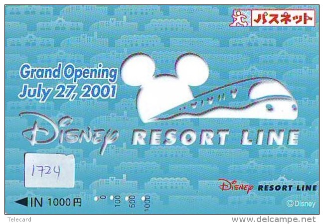Carte Prépayée Japon * DISNEY RESORT LINE (1724) TRAIN * GRAND OPENING 2001 * 1000 YEN * JAPAN PREPAID CARD - Disney