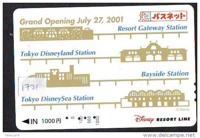Carte Prépayée Japon * DISNEY RESORT LINE (1721) TRAIN * GRAND OPENING 2001 * 1000 YEN * JAPAN PREPAID CARD - Disney