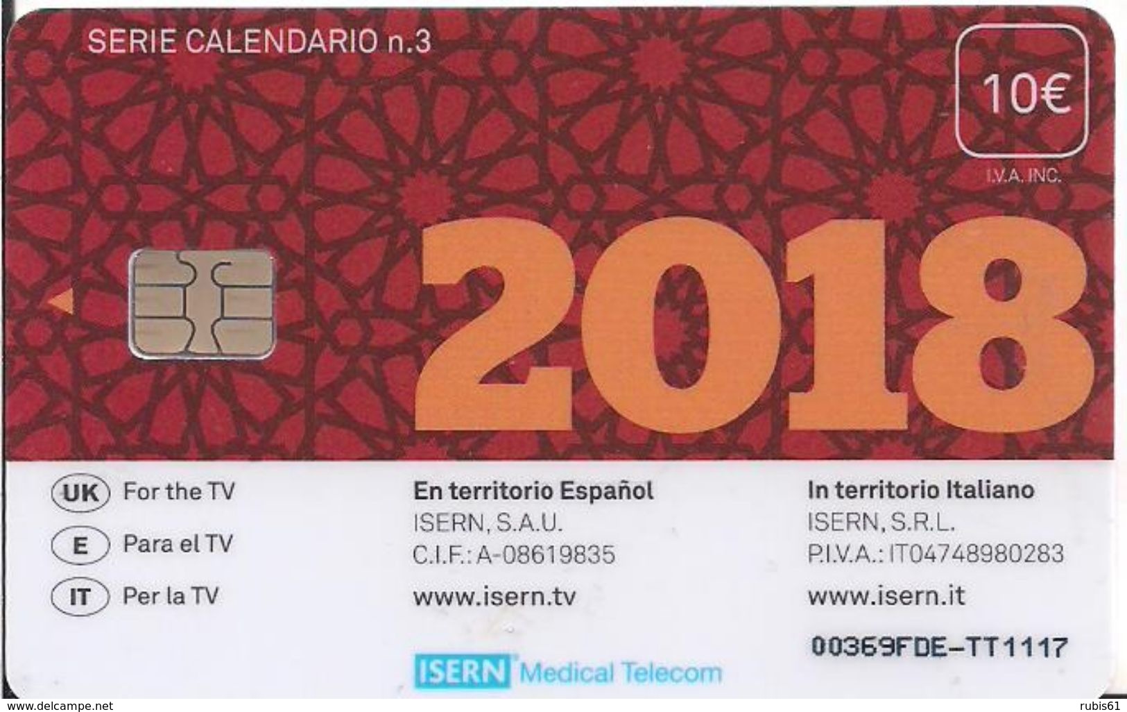 TARJETA ISERN HOSPITAL TELEVISION TELEFONO CALENDARIO Nº3 - Sin Clasificación