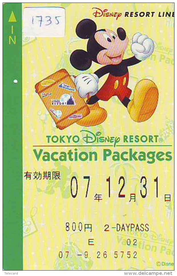 Carte Prépayée Japon * DISNEY RESORT LINE (1735) MICKEY * 800 YEN  * ADULT * 2 DAYPASS * JAPAN PREPAID CARD - Disney