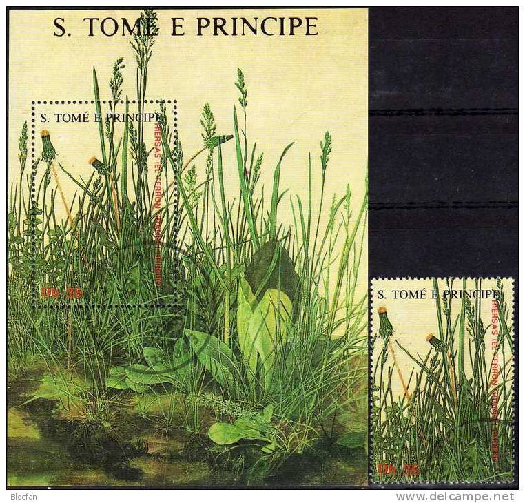Heilpflanzen 1988 Thomas/Prinzen-Insel 1041+Block 178 O 13€ Hirse Gemälde Dürer Ss Bloc Flora Sheet Art Bf Sao Tome - Sao Tome And Principe