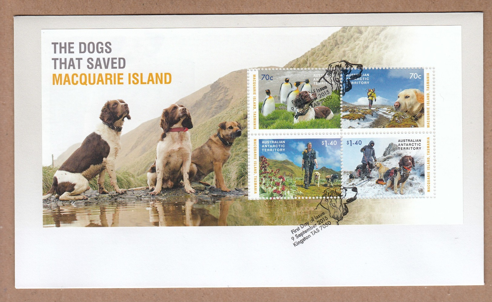 AAT FDC 2015 The Dogs That Save Macquaries Island - Large Minisheet - FDC