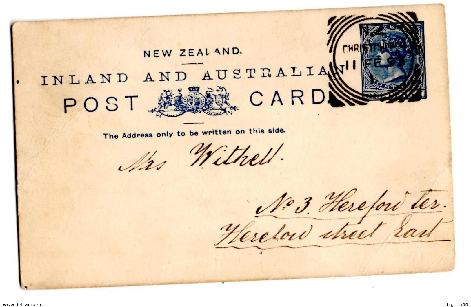 CP De Christchurch (11.02.1893)_chch_Australia - Entiers Postaux