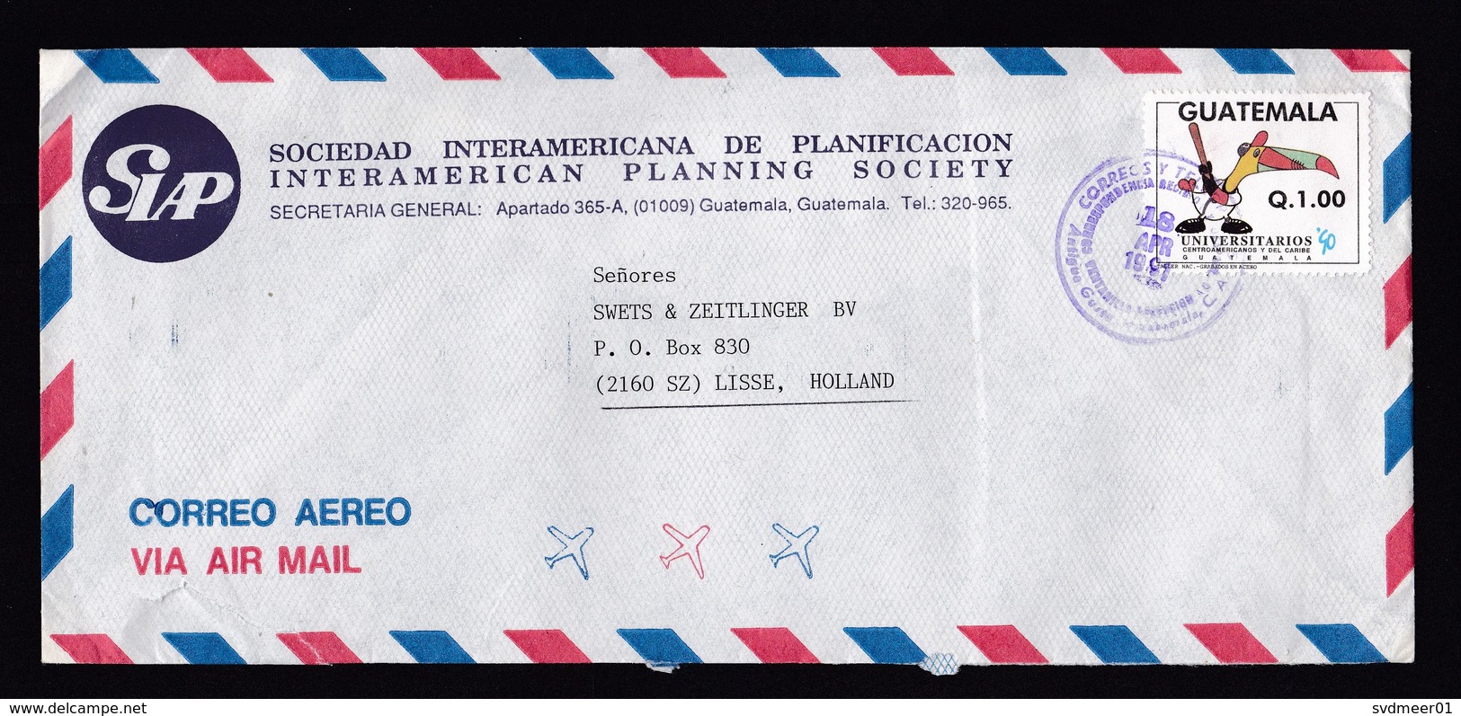 Guatemala: Airmail Cover To Netherlands 1991, 1 Stamp, Bird Playing Baseball, Sports (roughly Opened) - Guatemala