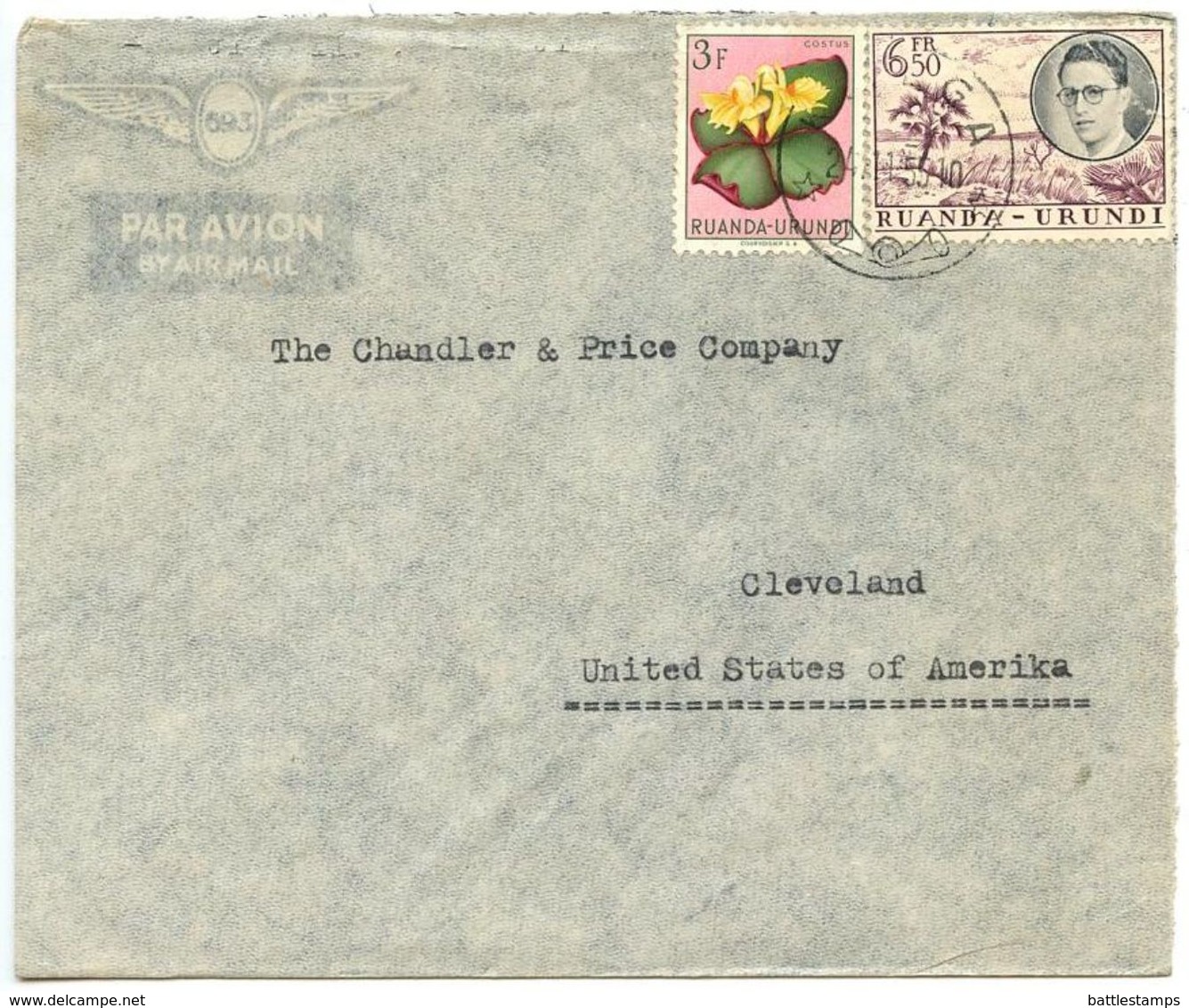 Ruanda-Urundi 1955 Airmail Cover Kitega To Cleveland OH, Scott 126 & 136 - Covers & Documents