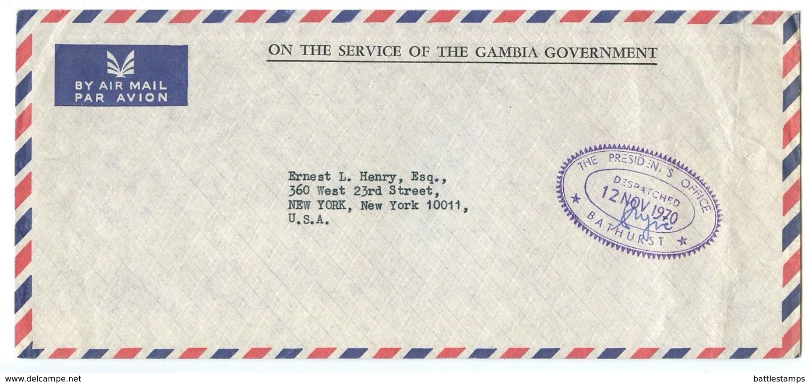 Gambia 1970 Official Airmail Cover Bathurst - The President’s Office To New York - Gambia (1965-...)