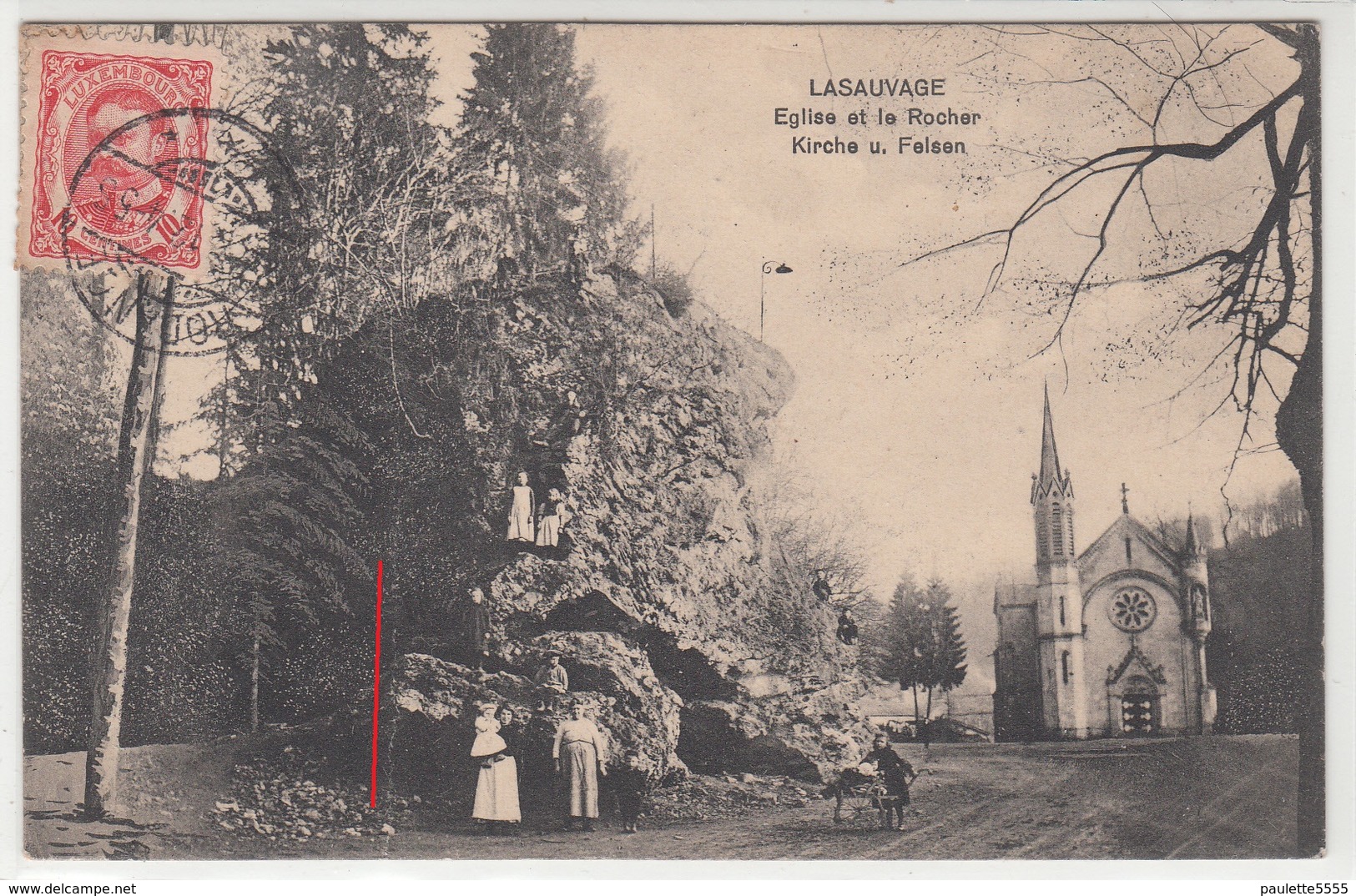 CPA-LUXEMBOURG-LASAUVAGE Eglise Et Le Rocher Kirche U. Felsen (Femmes Enfants) Carte Envoyé De ROUANGE- 1912 -2scans - Sonstige & Ohne Zuordnung