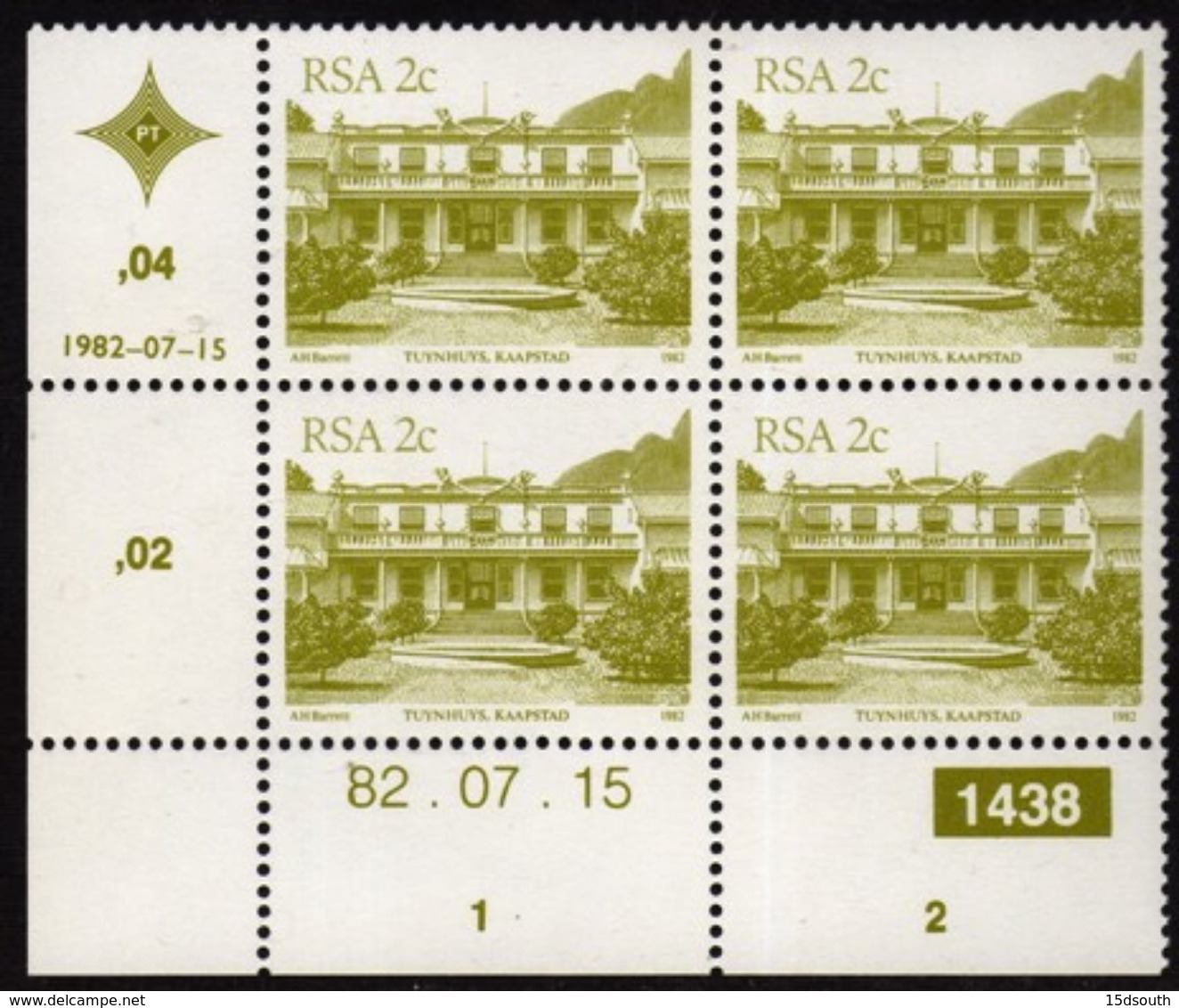 South Africa - 1982 Architecture Definitive 2c Control Block 82.07.15 (**) # SG 512 , Mi 602Ia - Blocks & Kleinbögen