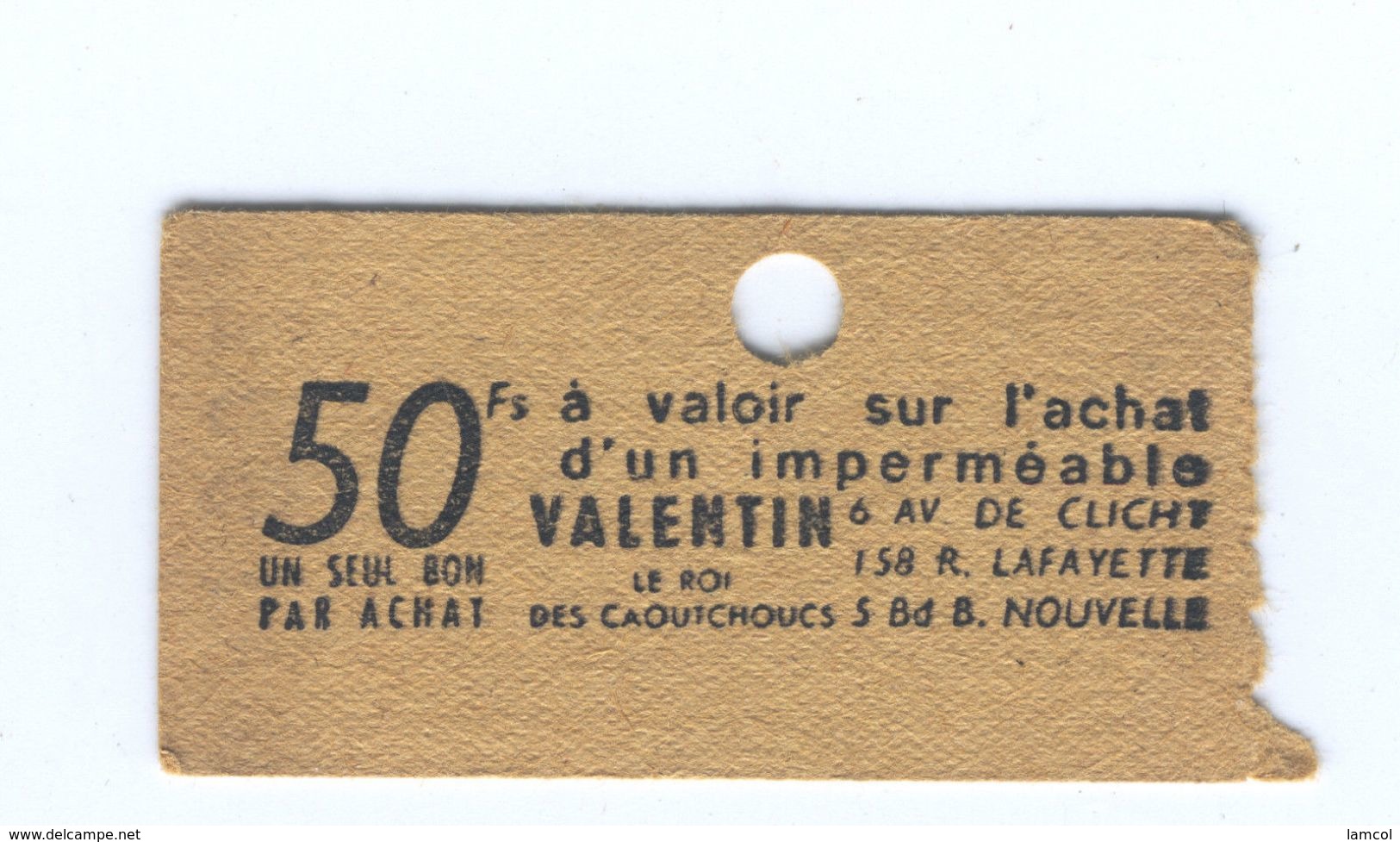 Ticket Métro Parisien Avec Publicité Au Dos IMPERMEABLE VALENTIN - Métropolitain - Europa