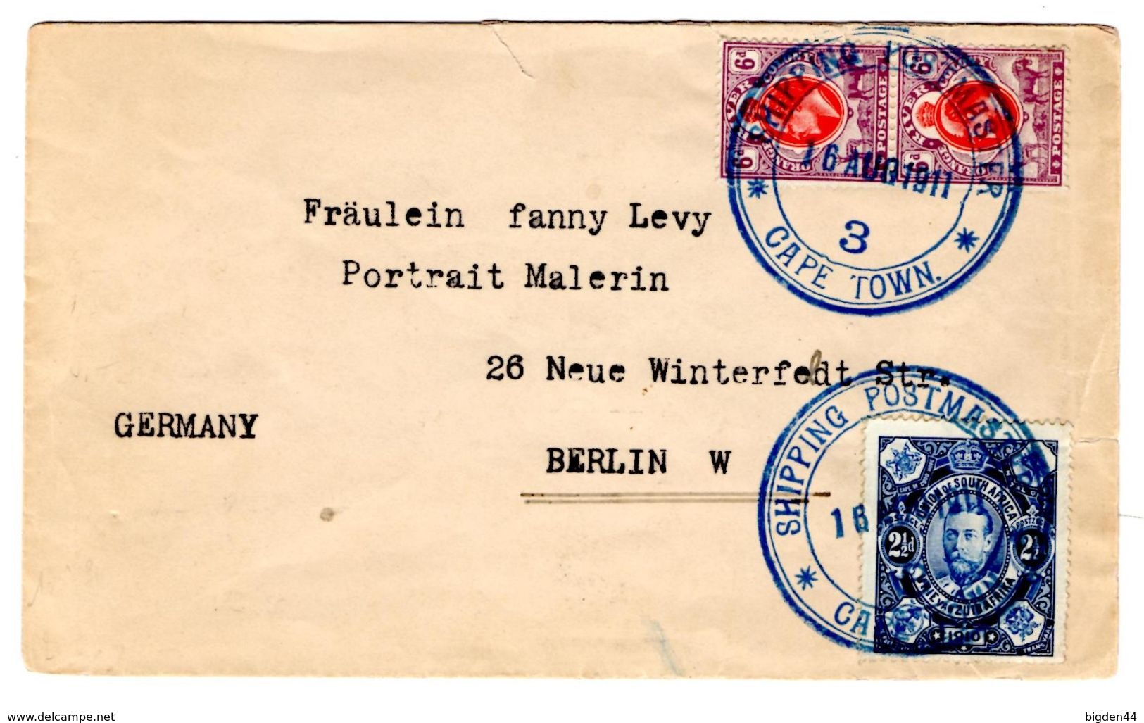 Lettre De Cape Town (16.08.1911) Pour Berlin_Shipping Postmaster_Orange River - Lettres & Documents