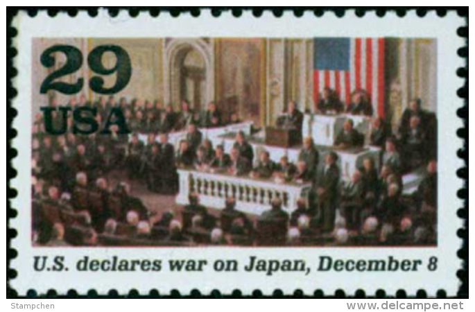 1991 USA World War II Stamp-U.S. Declares War On Japan Sc#2559j Congress Flag WWII - 2. Weltkrieg