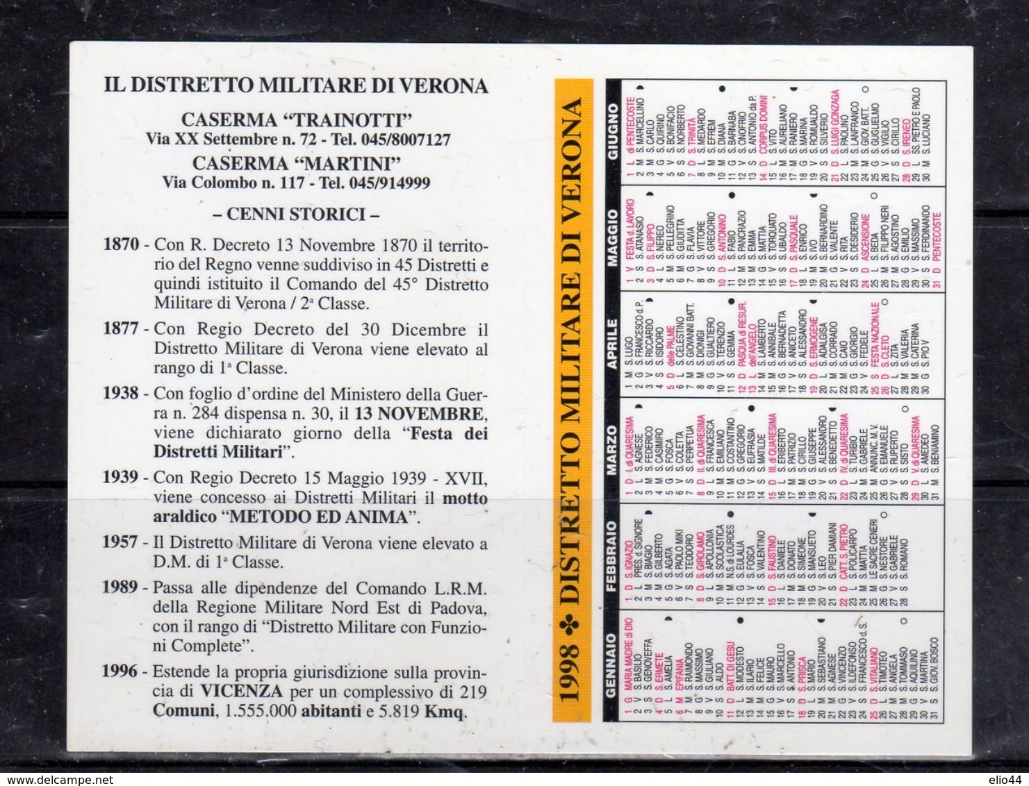 Distretto Militare Di Verona 1870 - 1998 - - Formato Piccolo : 1991-00
