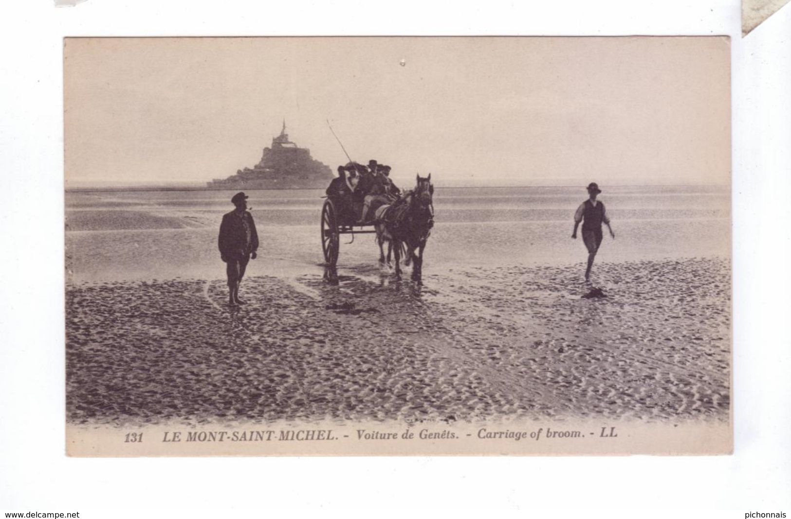 50  MONT SAINT MICHEL Voiture De Genets Traversant La Greve Touristes Cariole Cheval - Le Mont Saint Michel