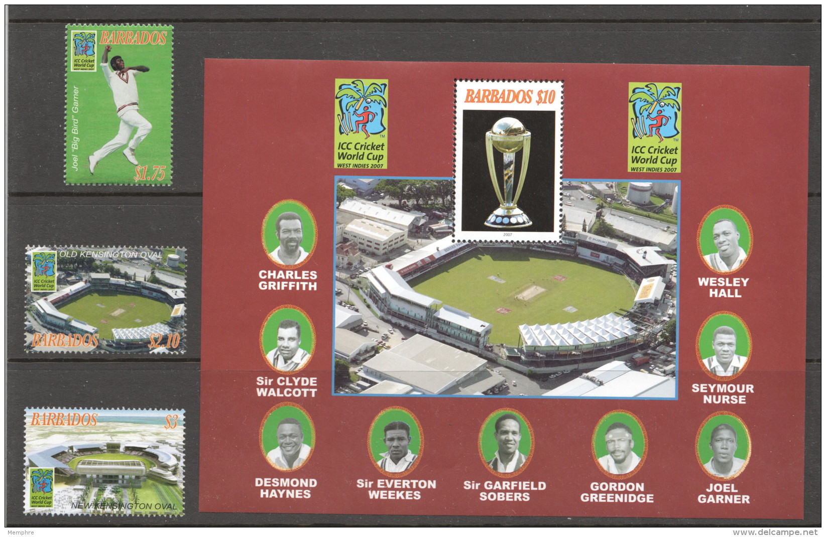 BARBADOS 2007  Cricket World Cup  Set Of 3 + Souvenir Sheet  UM - MNH - Barbades (1966-...)