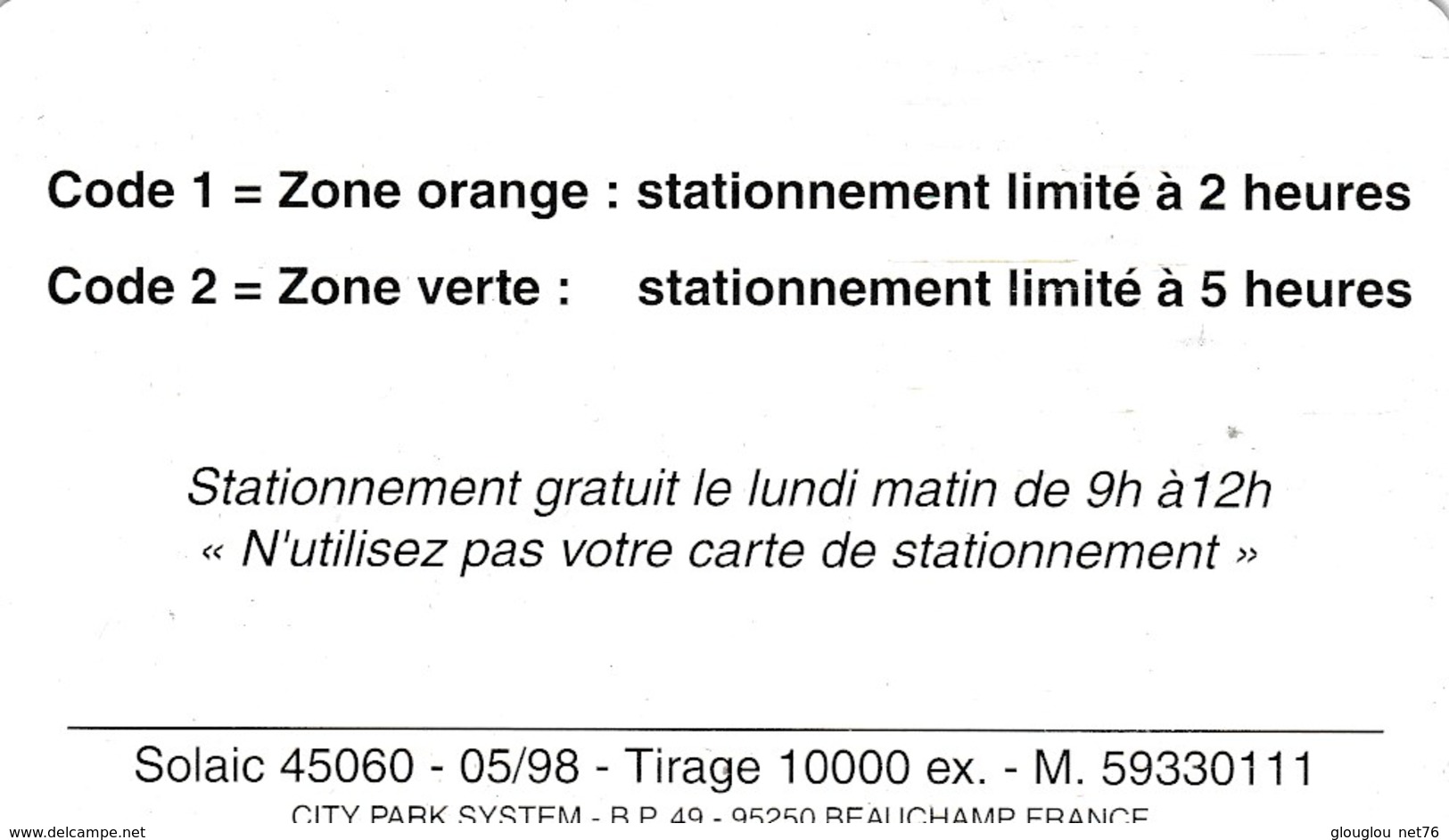 CARTE DE STATIONNEMENT  LE PIAF...VALENCIENNES - Parkeerkaarten