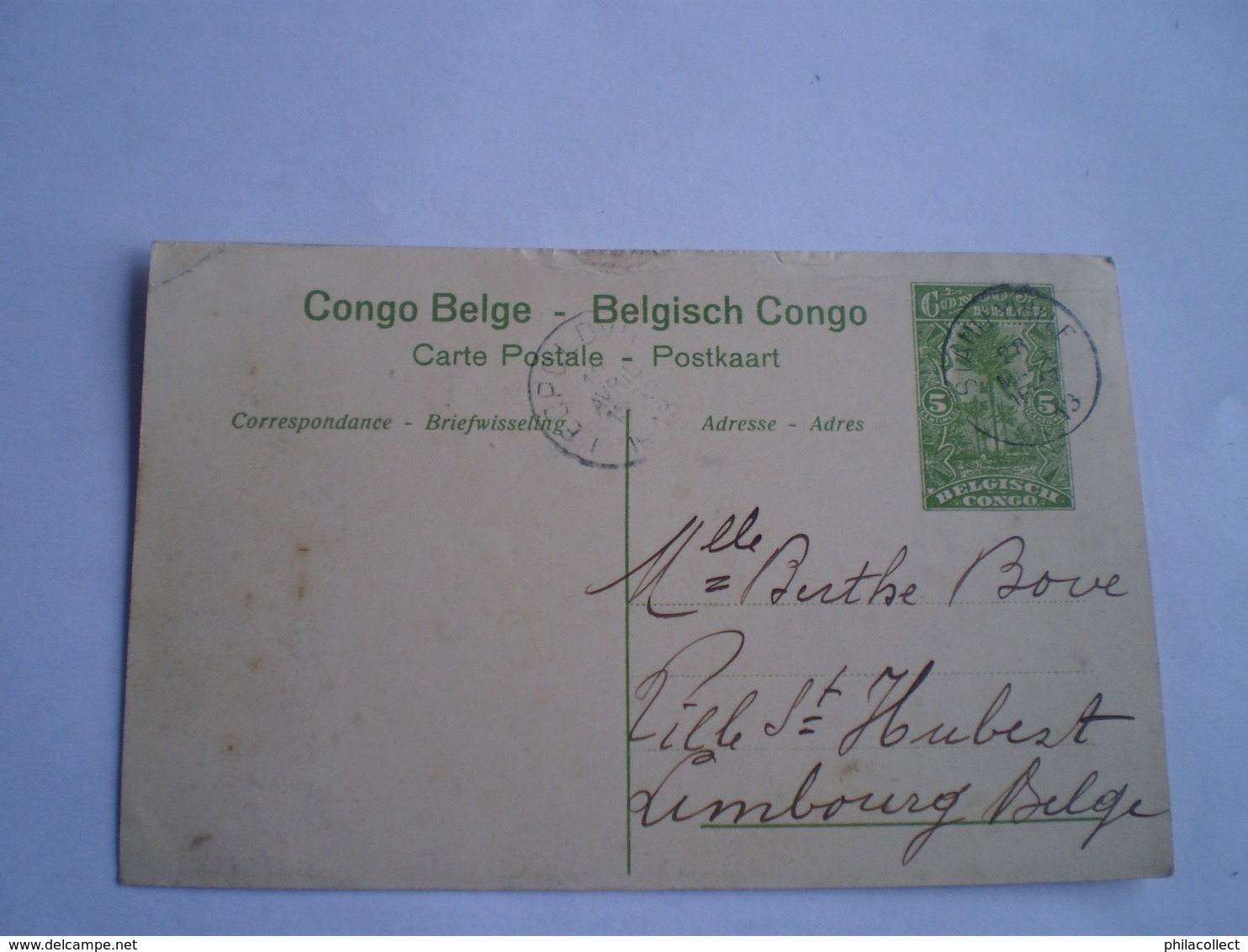 Congo Belge - Belgisch Congo // Katanga // Zebre - Zebra Hunting // Used 1913 With Printed Stamp 5 Green - Belgisch-Congo