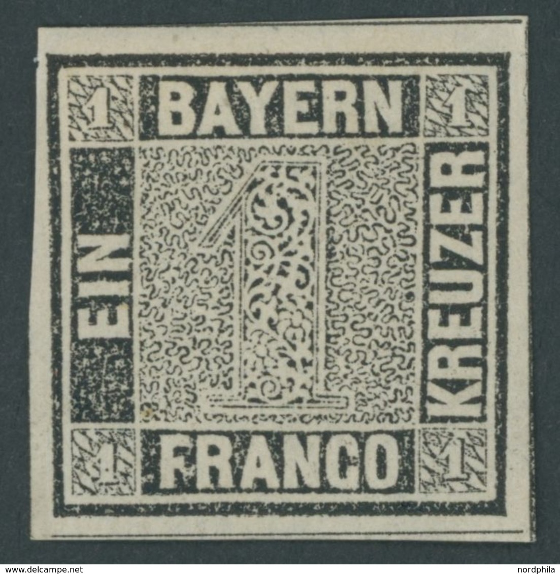 BAYERN 1Ia *, 1849, 1 Kr. Schwarzgrau, Platte 1, Breitrandig Mit 3 Schnittlinien, Farbfrisches Prachtstück, Mi. 1300.- - Andere & Zonder Classificatie