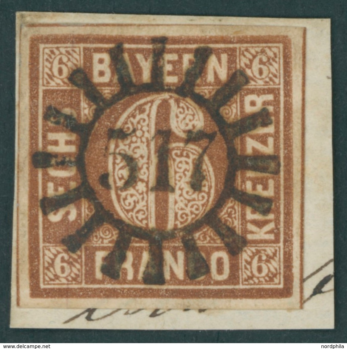 BAYERN 4II BrfStk, 1850, 6 Kr. Dunkelbraunorange, Type II, Idealer Zentrischer MR-Stempel 517, Luxusbriefstück - Other & Unclassified