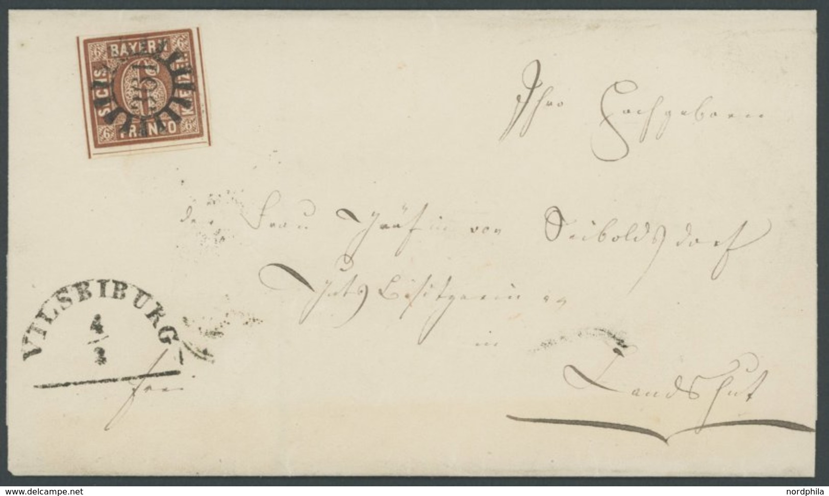 BAYERN 4II BRIEF, 1856, 6 Kr. Dunkelbraunorange, Type II, Mit MR-Stempel 361 (Vilsbiburg) Auf Briefhülle, Pracht, Gepr.  - Altri & Non Classificati