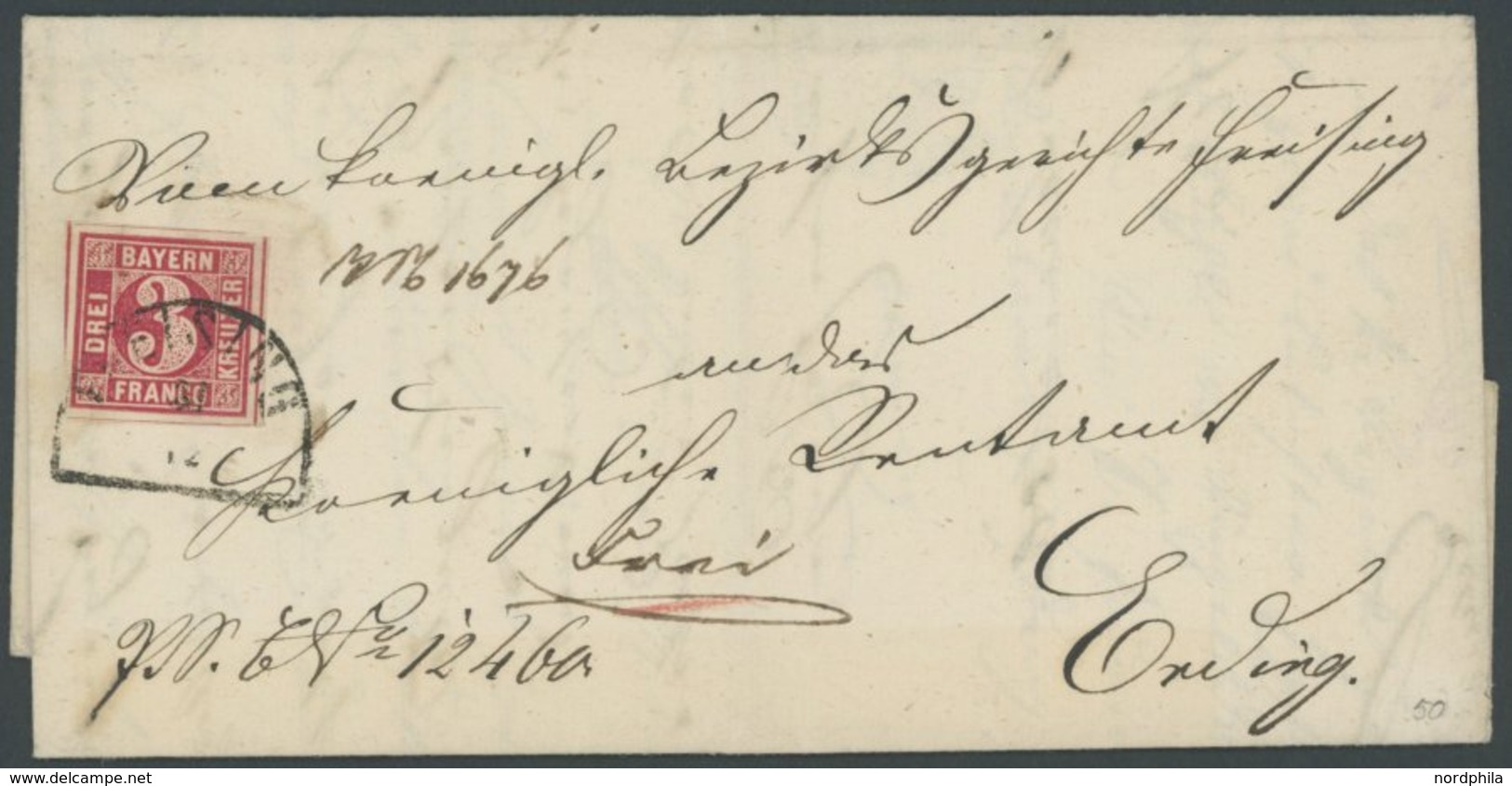 BAYERN 9a BRIEF, 1865, 3 Kr. Rosa, Riesenrandig Mit Segmentstempel FREISING Auf Brief Nach Erding, Kabinett, Gepr. Schmi - Andere & Zonder Classificatie