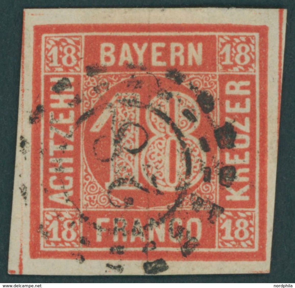 BAYERN 13a O, 1862, 18 Kr. Zinnoberrot, Allseits Riesenrandig, Offener MR-Stempel 28, Kabinett, Gepr. Bühler - Other & Unclassified