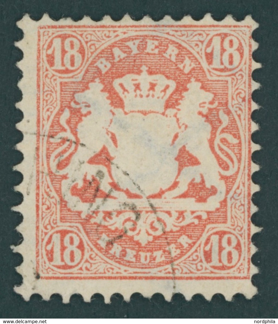 BAYERN 27Yb O, 1870. 18 Kr. Dunkelziegelrot, Wz. Weite Rauten, Pracht, Gepr. Bühler, Mi. 90.- - Other & Unclassified