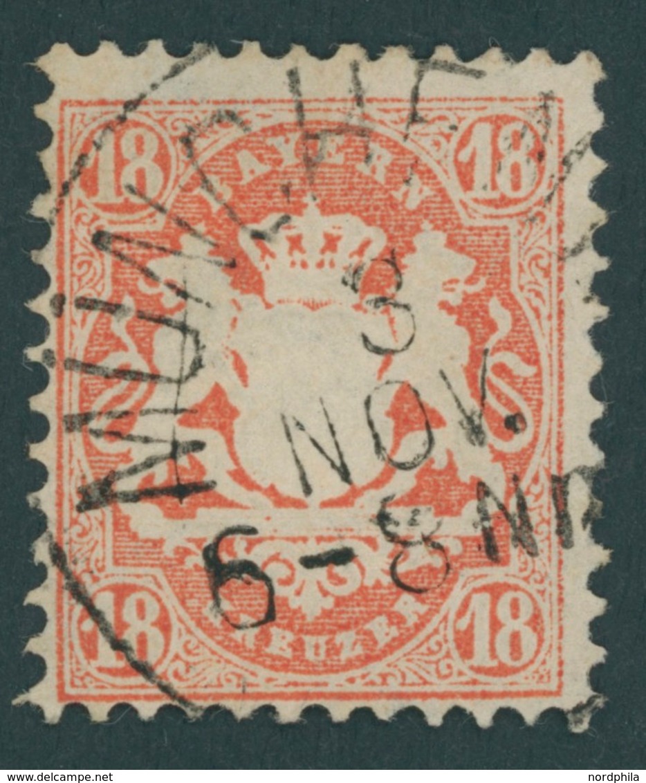 BAYERN 36 O, 1875, 18 Kr. Dunkelzinnoberrot, Wz. 2, Kabinett, Gepr. Brettl, Mi. (75.-) - Autres & Non Classés