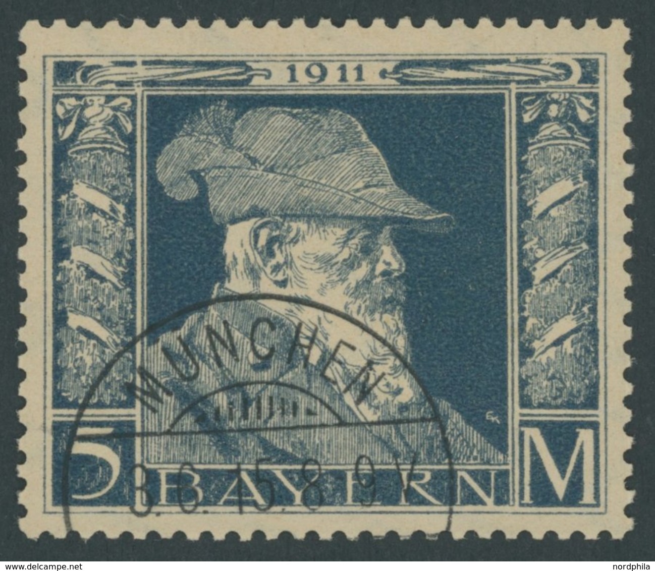 BAYERN 89II O, 1911, 5 M. Luitpold, Type II, Pracht, Mi. 220.- - Other & Unclassified