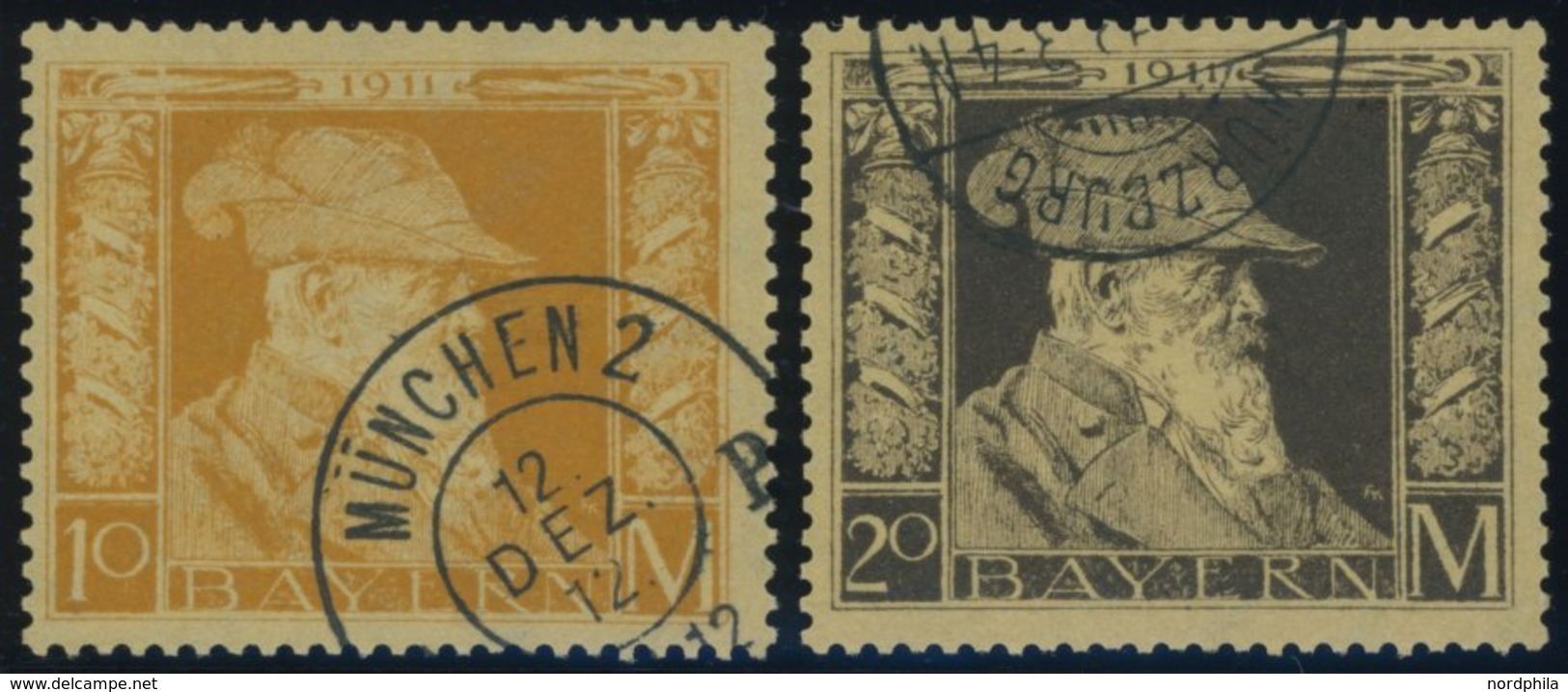BAYERN 90/1I O, 1911, 10 Und 20 M. Luitpold, Type I, 2 Prachtwerte, Mi 125.- - Autres & Non Classés