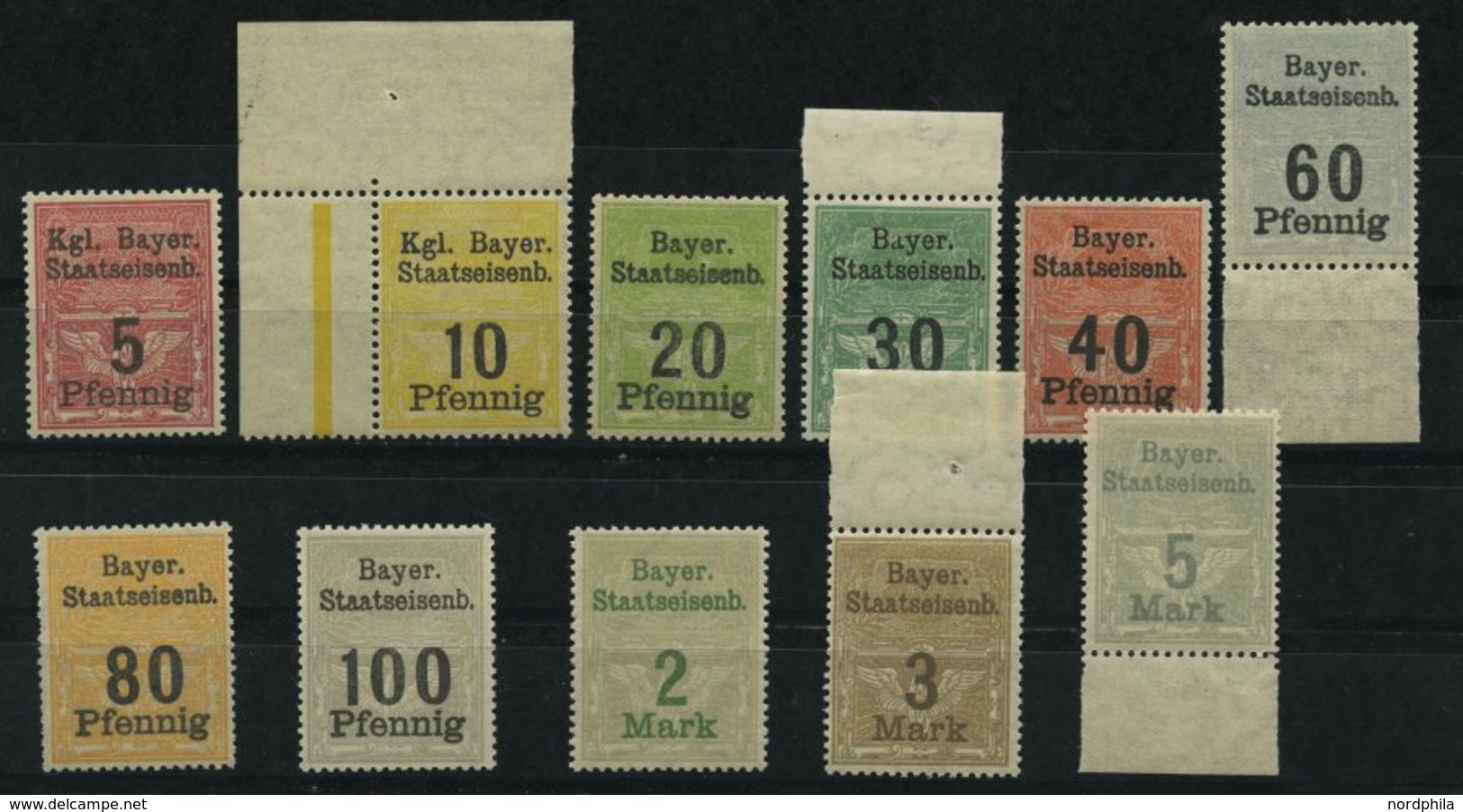 BAYERN **, 1911, Gebührenmarken Der Bayrischen Staatseisenbahn, 5 Pf. - 5 Mk. Wz. Kreuz Und Ringe, 11 Verschiedene Werte - Sonstige & Ohne Zuordnung