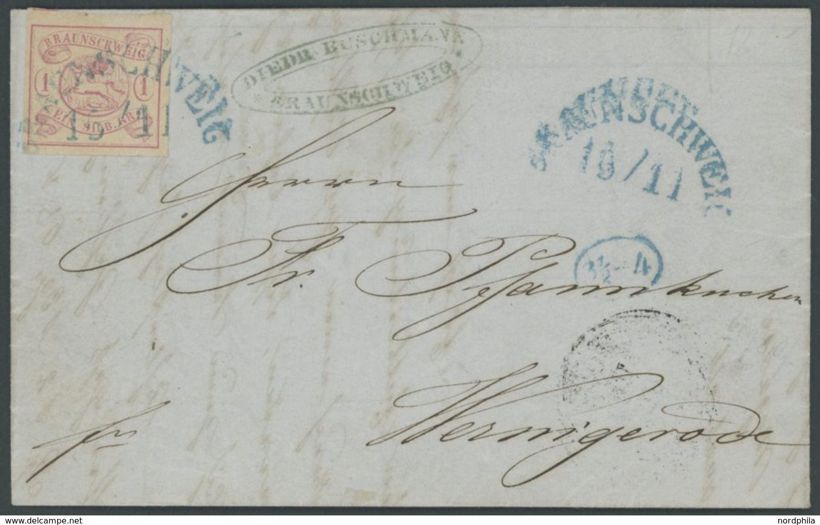 BRAUNSCHWEIG 1 BRIEF, 1852, 1 Sgr. Karmin, Allseits Breitrandig, Kabinettbrief Von Braunschweig Nach Werningerode, Fotoa - Brunswick