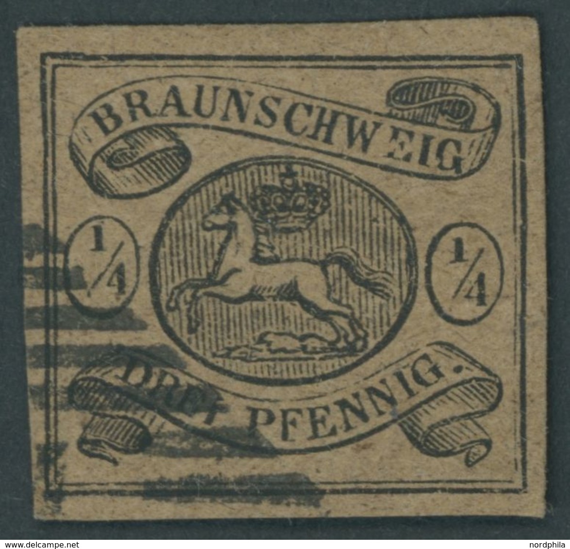 BRAUNSCHWEIG 4 O, 1856, 1/4 Gr. Schwarz Auf Hellbraun, Pracht, Mi. 320.- - Brunswick