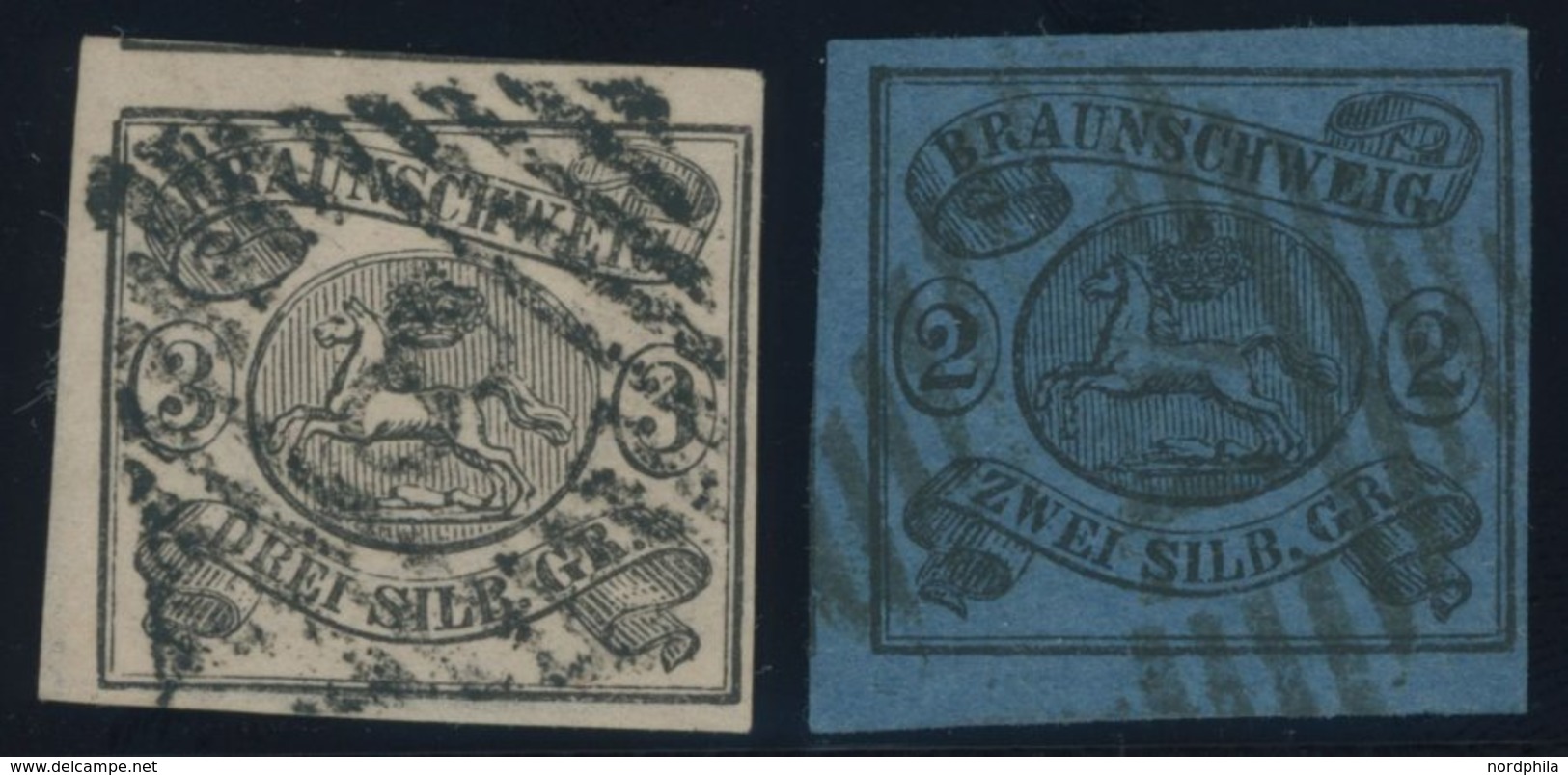 BRAUNSCHWEIG 7a,8a O, 1853, 2 Sgr. Schwarz Auf Blau Und 3 Sgr. Schwarz Auf Mattrosa, 2 Prachtwerte, Mi. 190.- - Brunswick