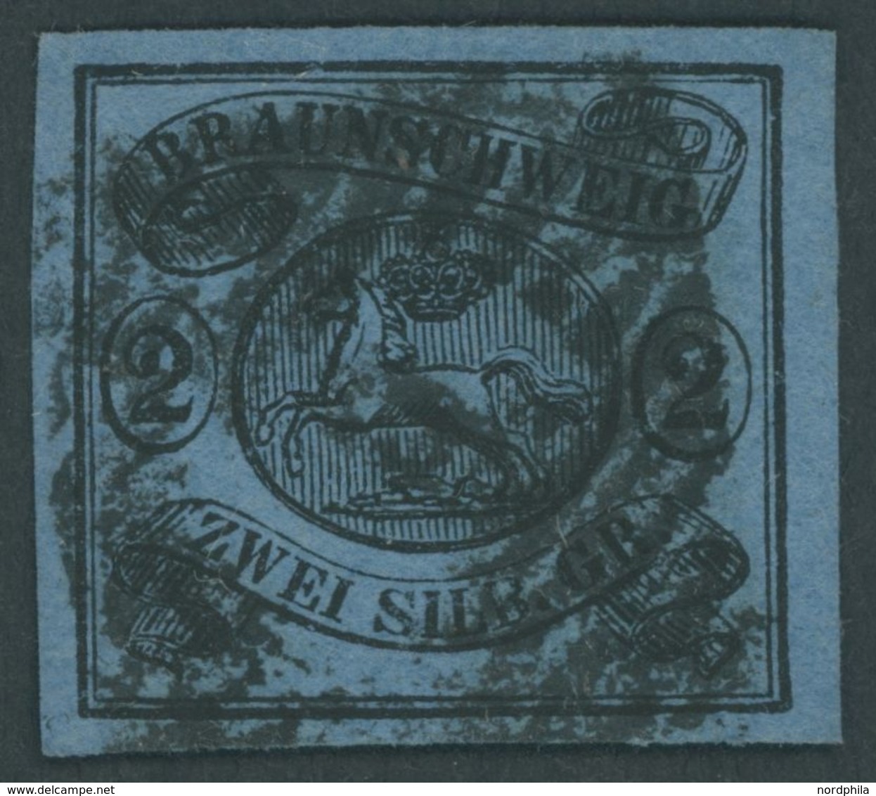 BRAUNSCHWEIG 7b O, 1853, 2 Sgr. Schwarz Auf Hellblau, Pracht, Mi. 220.- - Brunswick