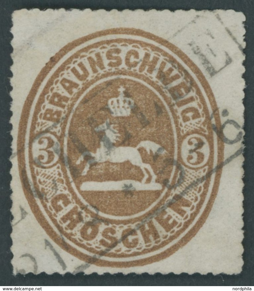 BRAUNSCHWEIG 20 O, 1865, 3 Gr. Orangebraun, Schwarzer R2 VELCHELDE, Pracht, Signiert, Mi. (200.-) - Braunschweig