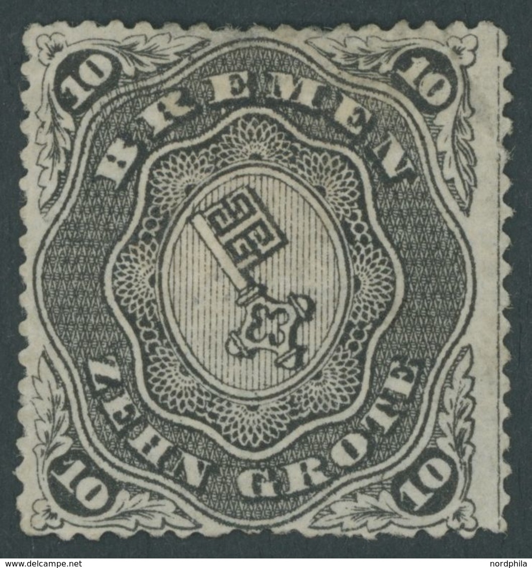 BREMEN 8A *, 1863, 10 Gr. Schwarz, Durchstich D 1I, Mehrere Falzreste, Kleine Helle Stelle, Feinst, Signiert U.a. Schles - Bremen